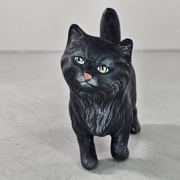 Vintage Black Cat Figurine Signed Cindy Hand Painted Green Eyes *Flaws* - Picture 2 of 10